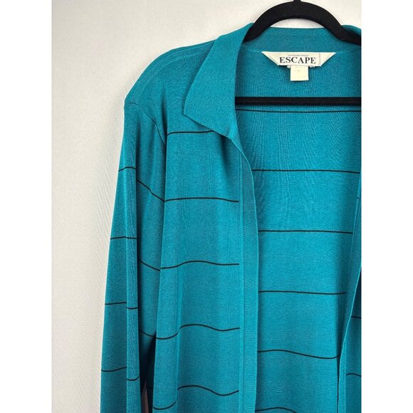 Women’s Howard Wolf Escape Size Large Dark Teal & Black Striped Long Sleeve Swea - Picture 2 of 4